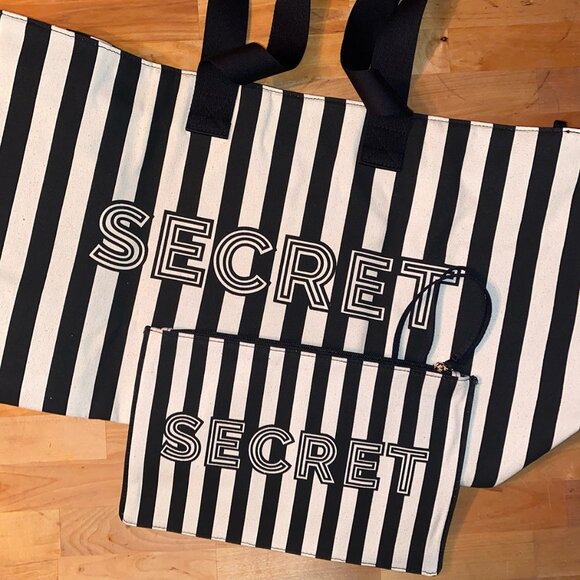 Victoria’s Secret Stripe Logo Weekender Canvas Tote Bag & Wristlet Set, NWT - Picture 4 of 9